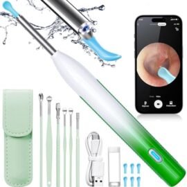 YEOUEOZ Electric Ear Wax Removal Tool, Ear Camera with 1920 HD Camera, Smart Visual Ear Cleaner Kit with 6 LED Lights, Rechargeable Otoscope with 6 Ear Pick Replacement for Kids/Adults - Green